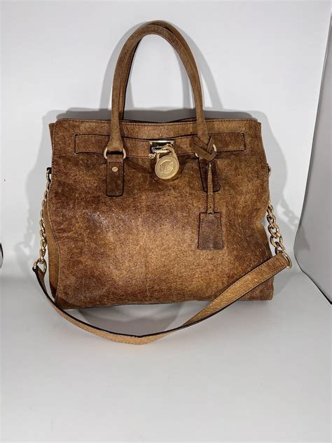 Michael Kors Hamilton Brown Ostrich Print Leather Purse With.